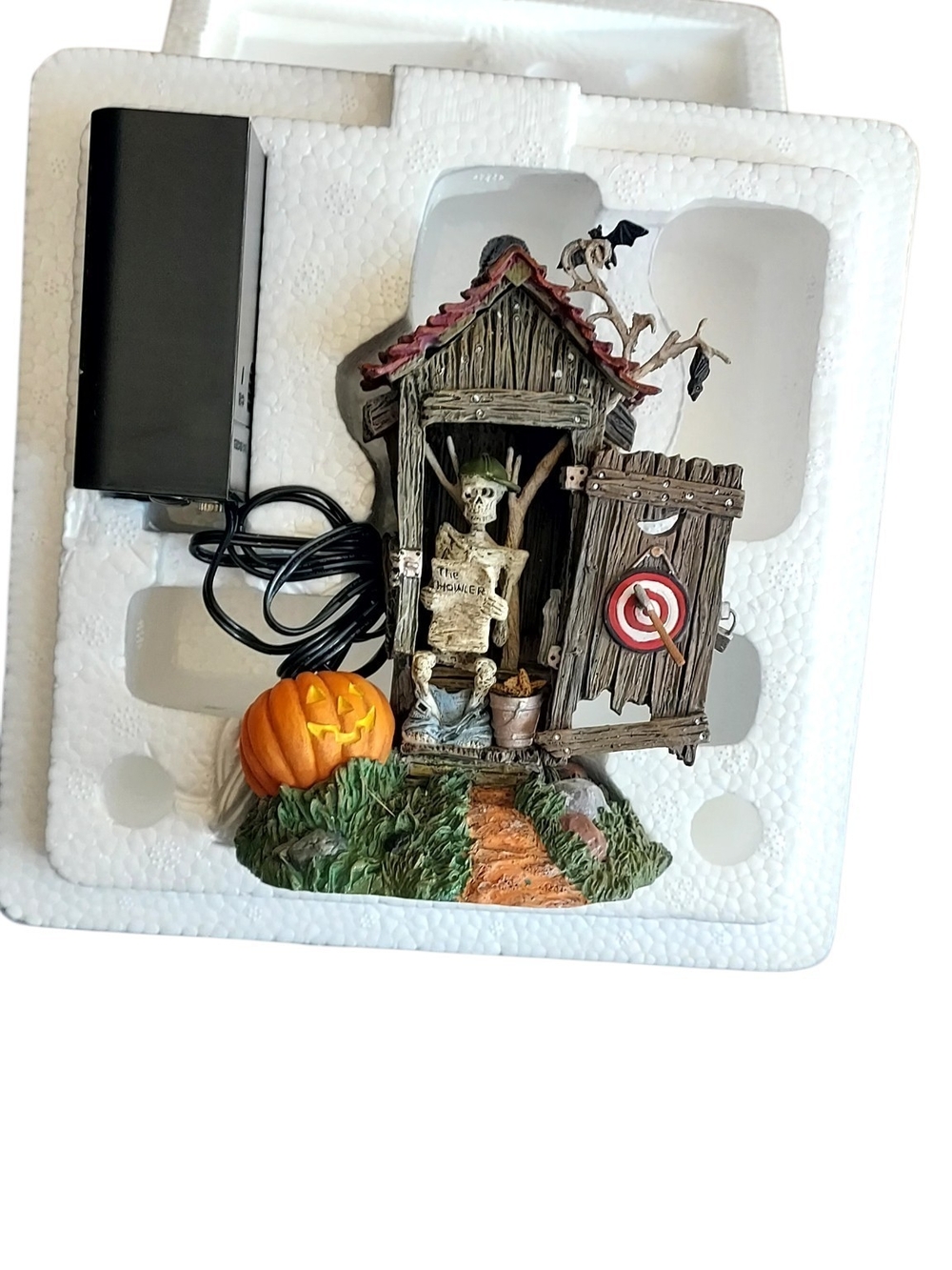 Department 56 Haunted Outhouse with Skeleton and Pumpkin - Orange, Green - Picture 2 of 3
